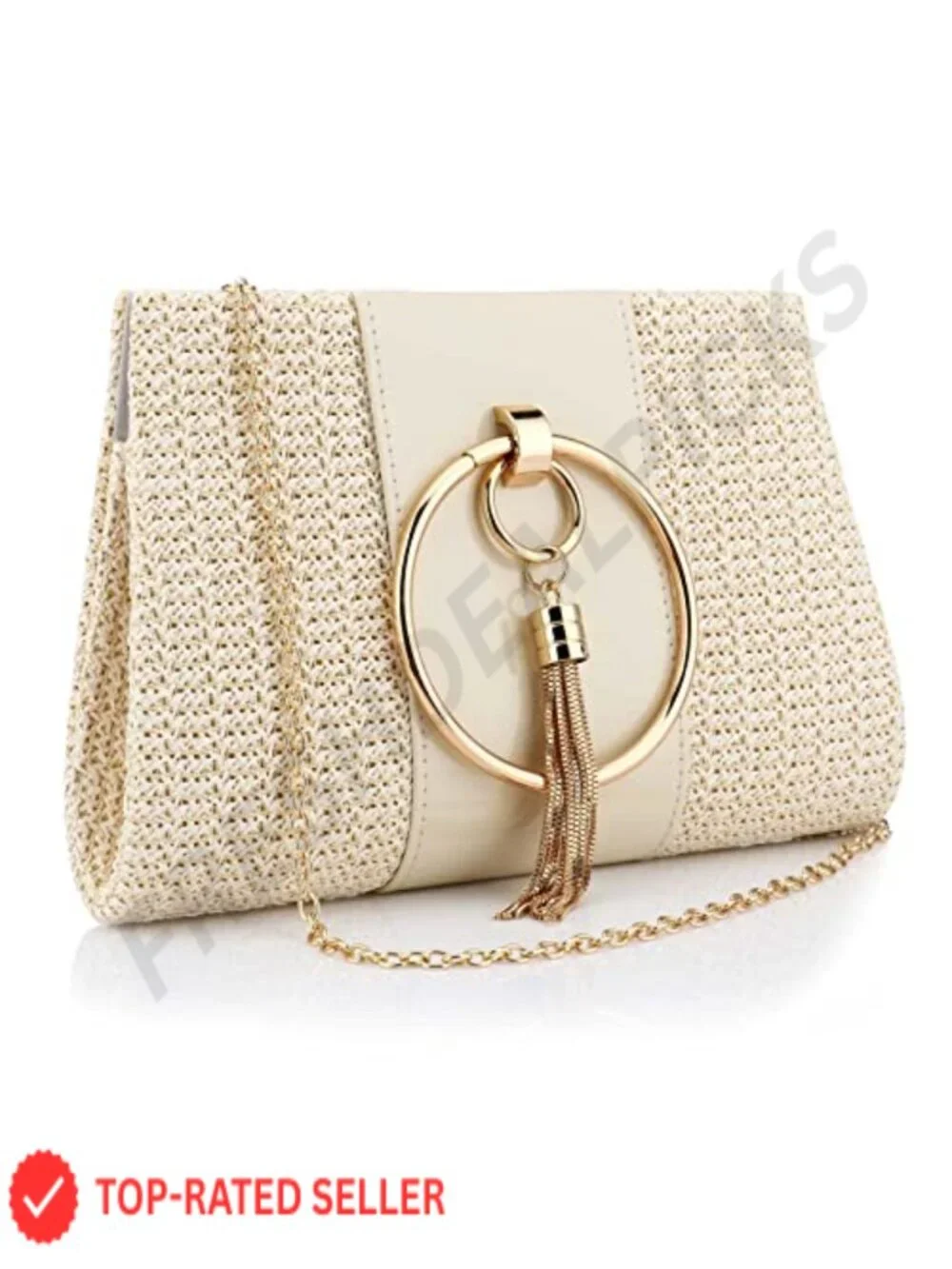 Straw Crossbody Clutch Evening Bag with Chain